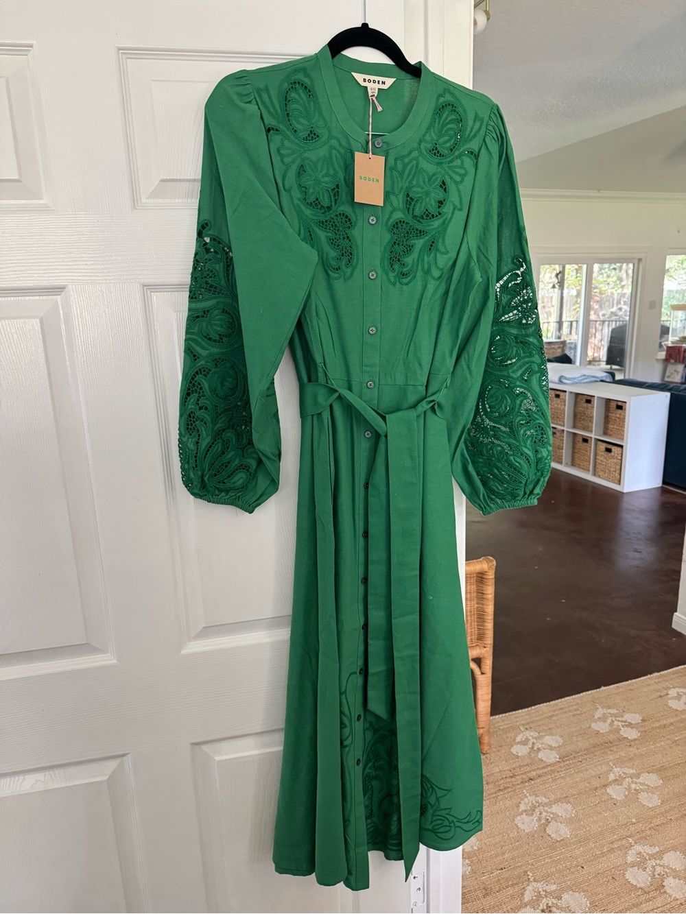 NWT Boden size 14 Mae Linen Blend Shirt Dress, Highland Green